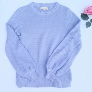 LOFT Textured Blouson Sleeve Sweater Light Blue